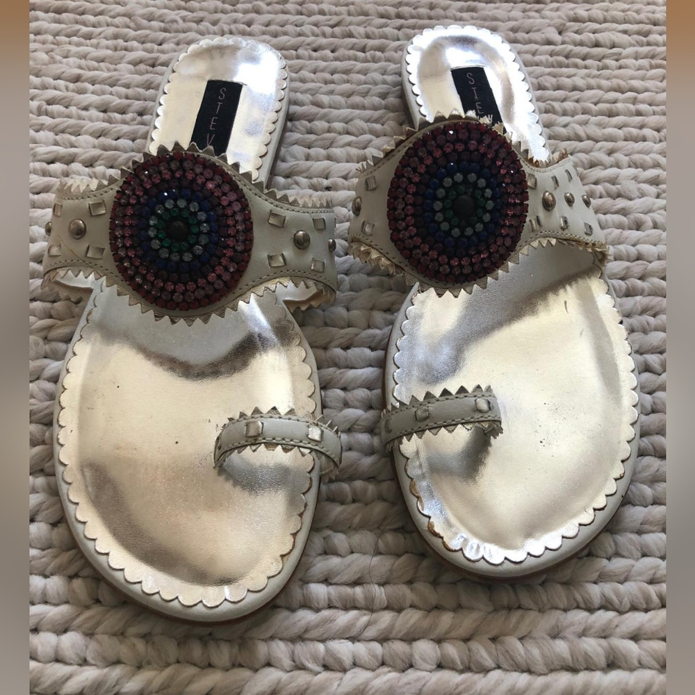 New Steven by Steve Madden White Slide Flat Sandals